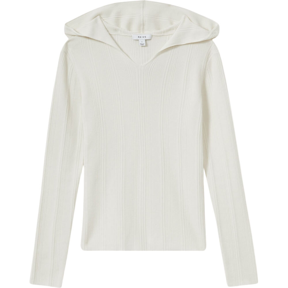 REISS CHLOE Wool Blend Rib Knit Hooded Jumper